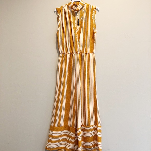 LAST 1: Ivory and Mustard Jumpsuit w/ Stripes - Picture 3 of 3